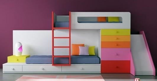 mueble cama tren con dos camas y tobogan
