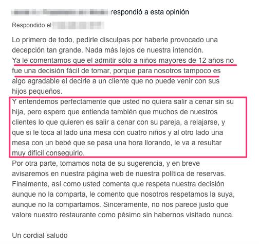 Respuesta Restaurante Antiniños