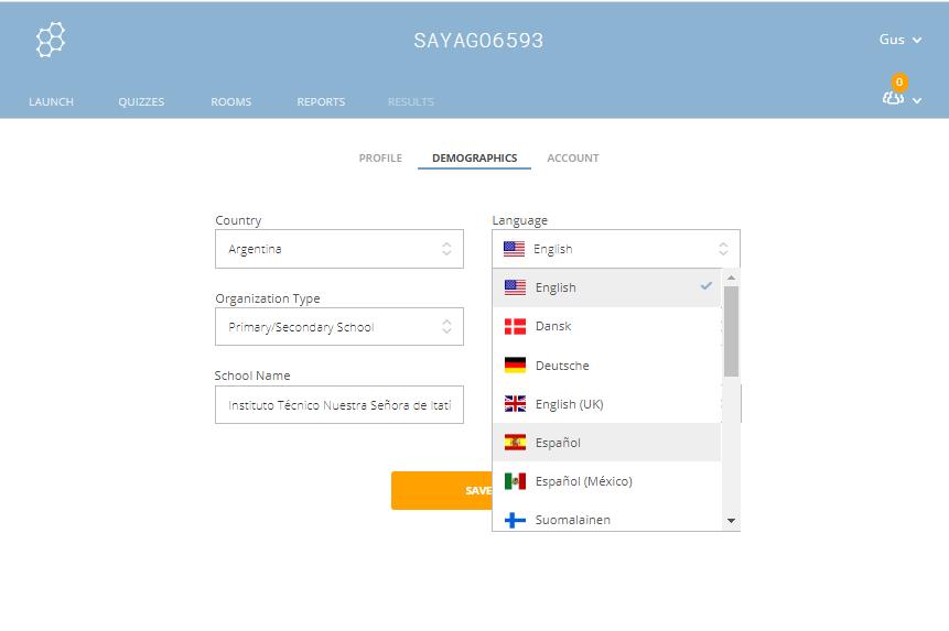 Configuración de idioma.