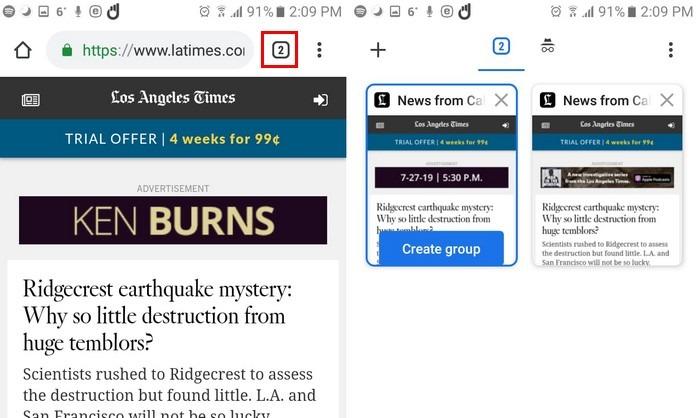 Cómo crear grupos de pestañas en Chrome - AndroidLos siguientes indicadores de Chrome en Android te permiten agrupar tus pestañas por temas y te facilitan el cambio de una pestaña a otra.