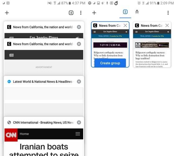 Cómo crear grupos de pestañas en Chrome - AndroidLos siguientes indicadores de Chrome en Android te permiten agrupar tus pestañas por temas y te facilitan el cambio de una pestaña a otra.