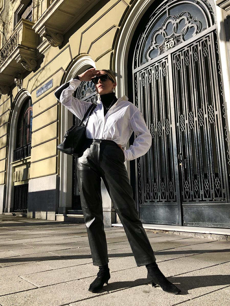 Trini | Max Mara leather trousers The Row shirt