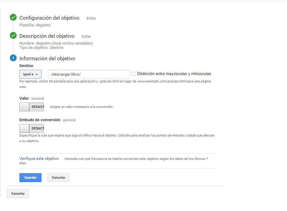 configurar objetivos analytics