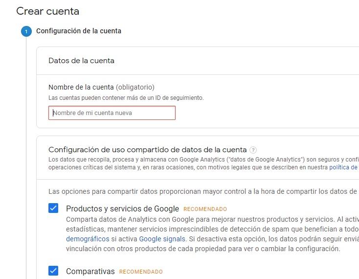 nombre cuenta analytics
