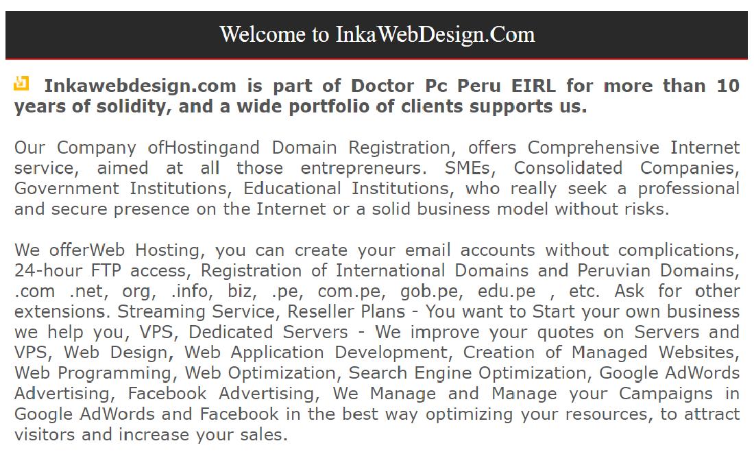 Inkawebdesign es un servicio de hosting enfocado, principalmente, a emprendedores