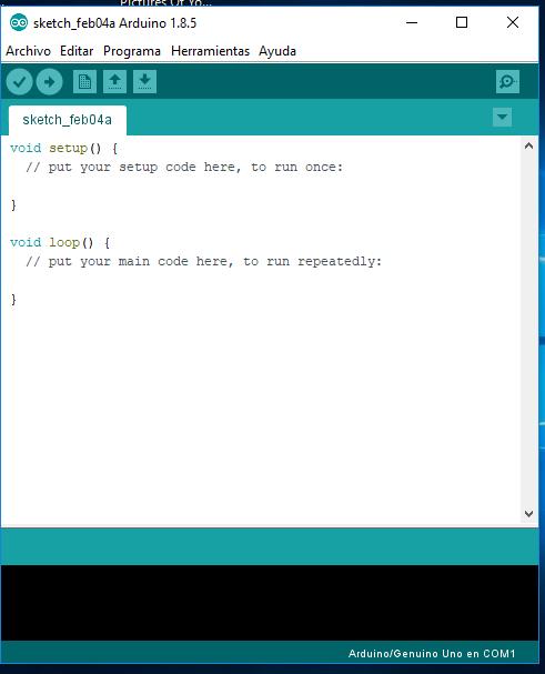 Pantalla de inicio del software Arduino. Todo sobre Arduino.