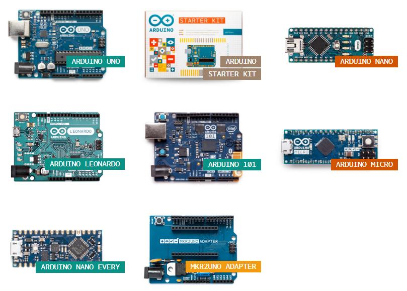 Modelos de placas Arduino disponibles.
