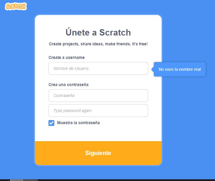 Completar los datos para crear una cuenta gratuita. 