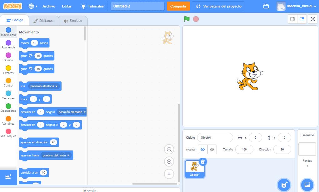 Interface de usuario de Scratch.