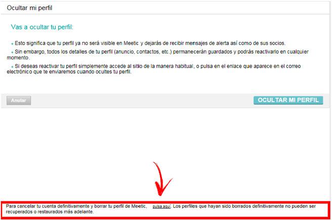 Eliminar Cuenta Meetic