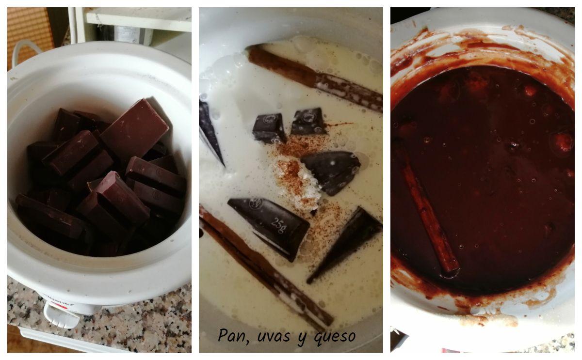 chocolate a la taza en crockpot - pan uvas y queso