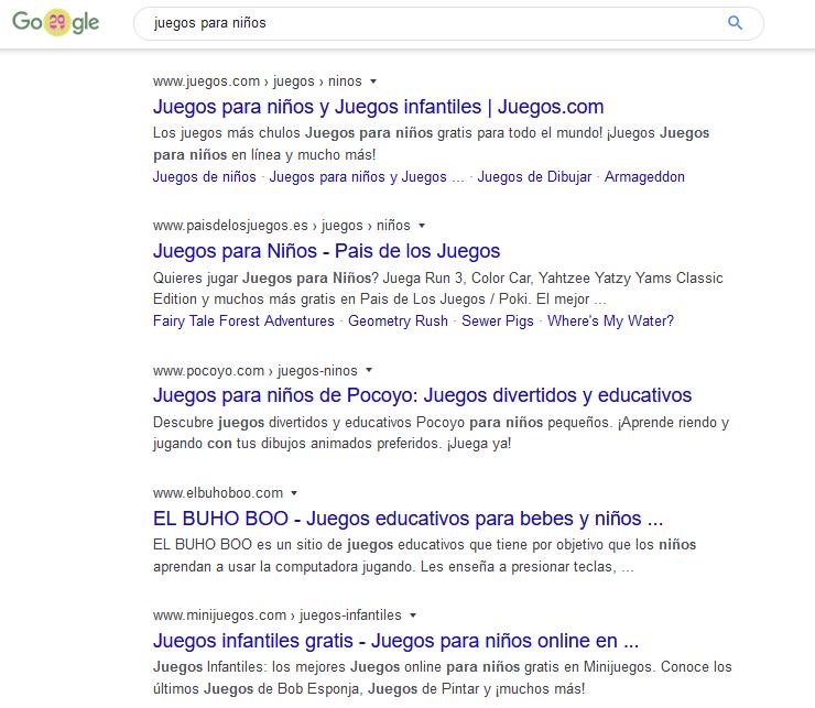 Juegos para niños según Google