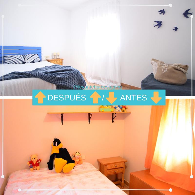 antes y después de un dormitorio al que se le aplicó home staging