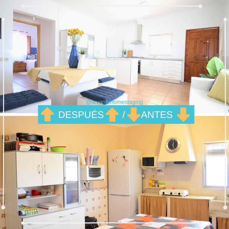 antes y después de una cocina al que se le aplicó home staging