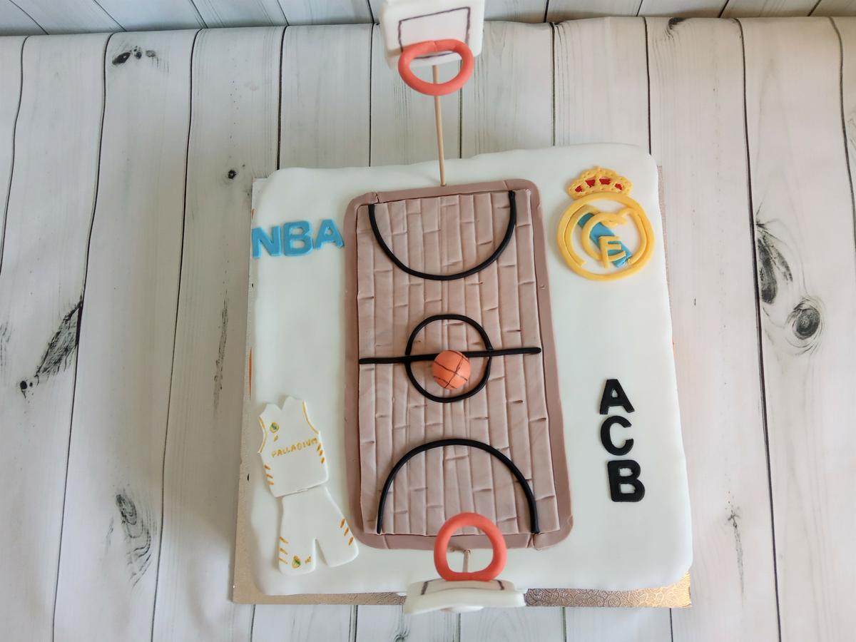 Vista cenital tarta cancha baloncesto