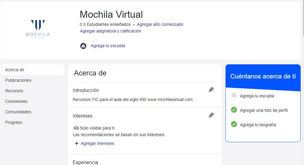 Pantalla principal de nuestra clase en Edmodo