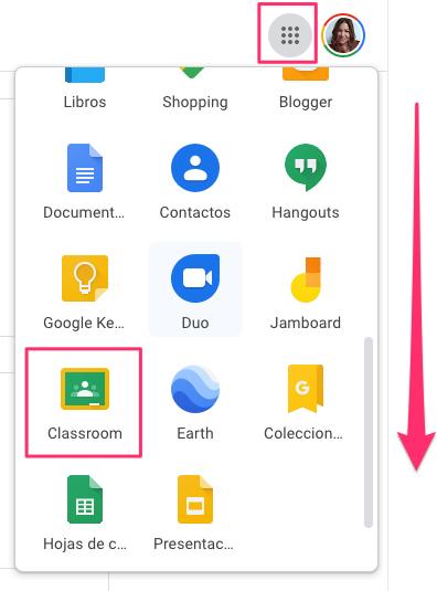 Indicaciones para acceder al aula virtual desde tu cuenta de Gmail.