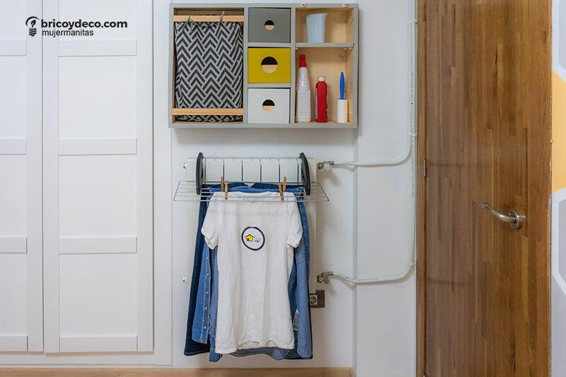 mueble organizador con tendedero para radiador