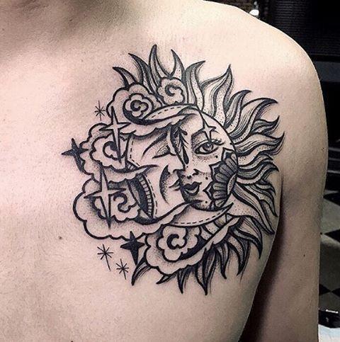Tatuajes de la luna y el sol con otros elementos