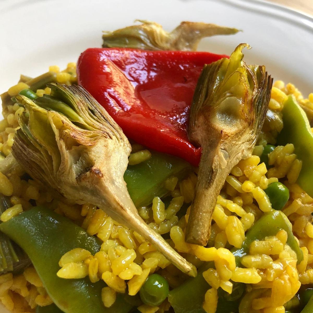 arroz con verduras y cúrcuma