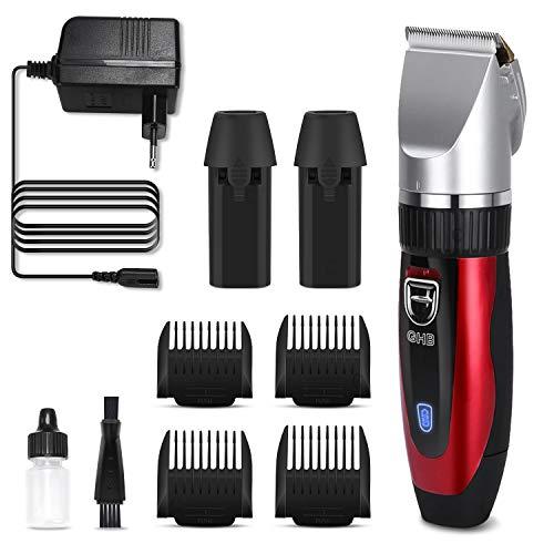GHB Cortapelos Electrónico Maquinilla Cortar Pelo Ajustable con 4 Peines Color Rojo Adecuado para Barba y Bigote