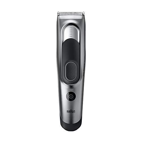 Braun HC5090 - Máquina de cortar pelo profesional, cortapelos hombre con 17 ajustes de longitud y soporte de carga, color plata y negro, red y recargable, negro y gris