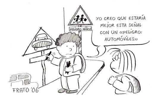 Imagen de Frato en la que dos niños hablan sobre una señal de peligro automoviles