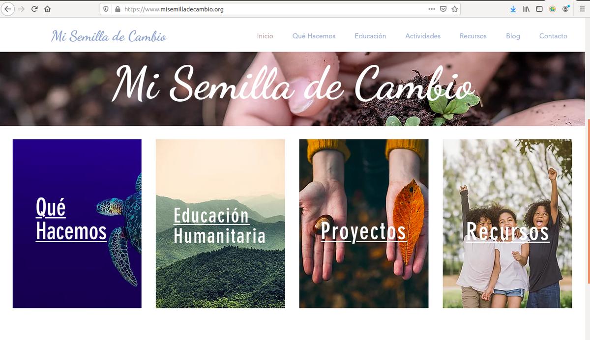 Pantallazo de la web de Marta sobre Educación humanitaria "Mi semilla de Cambio"