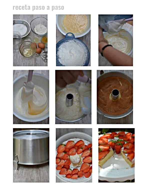 Receta casera de bizcocho chiffon de limón con fresas, rico y muy esponjoso