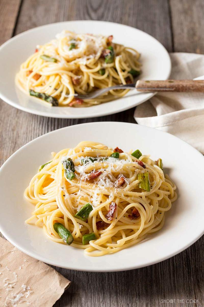 Pasta carbonara con huevo