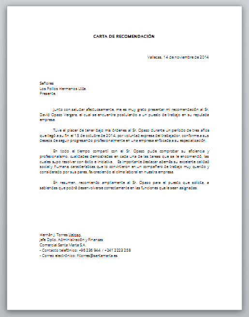 word descarga formato de carta de recomendación laboral
