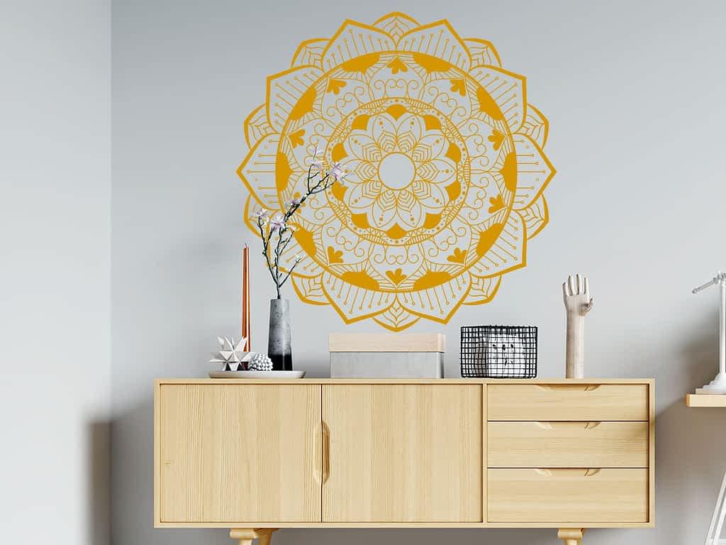 Adhesivo Crea Vinilo decorativo de mandala dorado para pared creavinilo Colombia bogota cali medellin