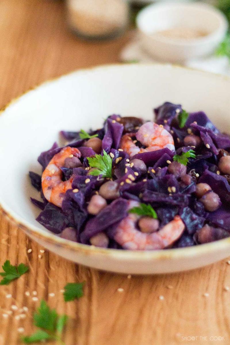 lombarda con langostinos