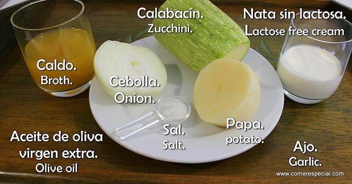 Ingredientes para la crema de calabacín