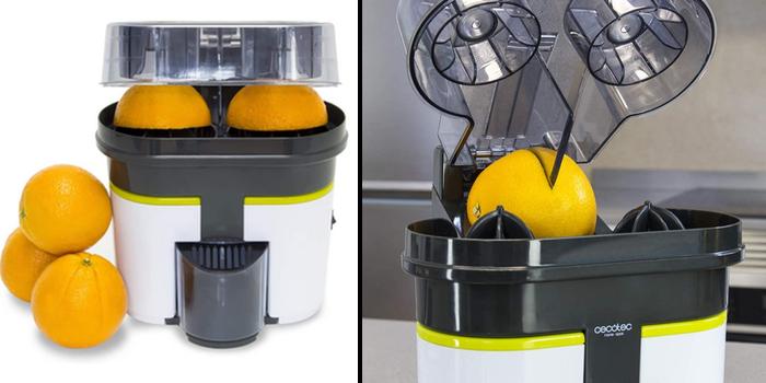 Exprimidor de naranjas eléctrico con cortador de naranjas.