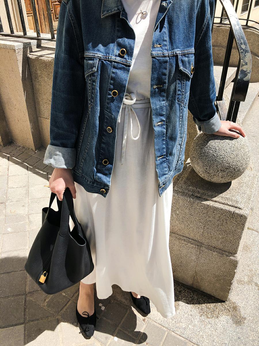 Trini | Khaite denim jacket Lemaire dress