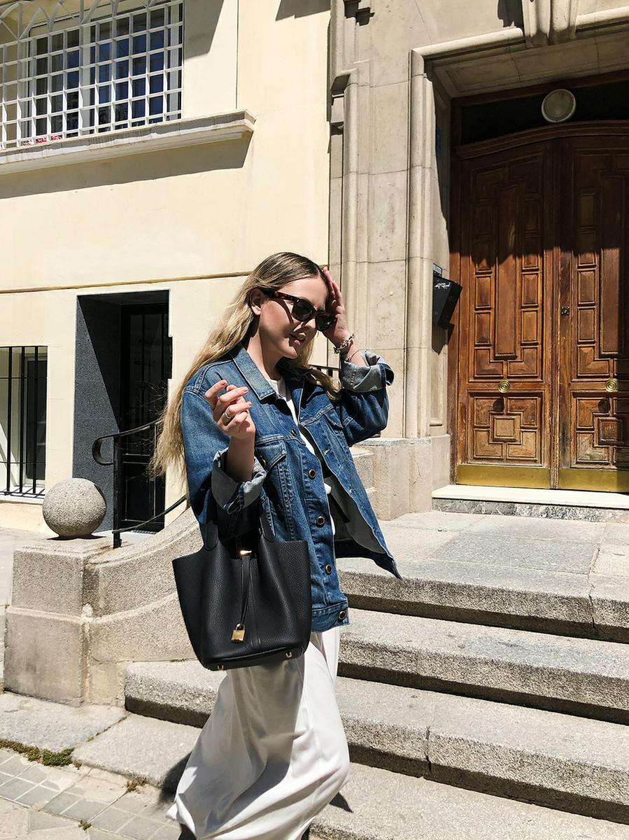 Trini | Khaite denim jacket Lemaire dress