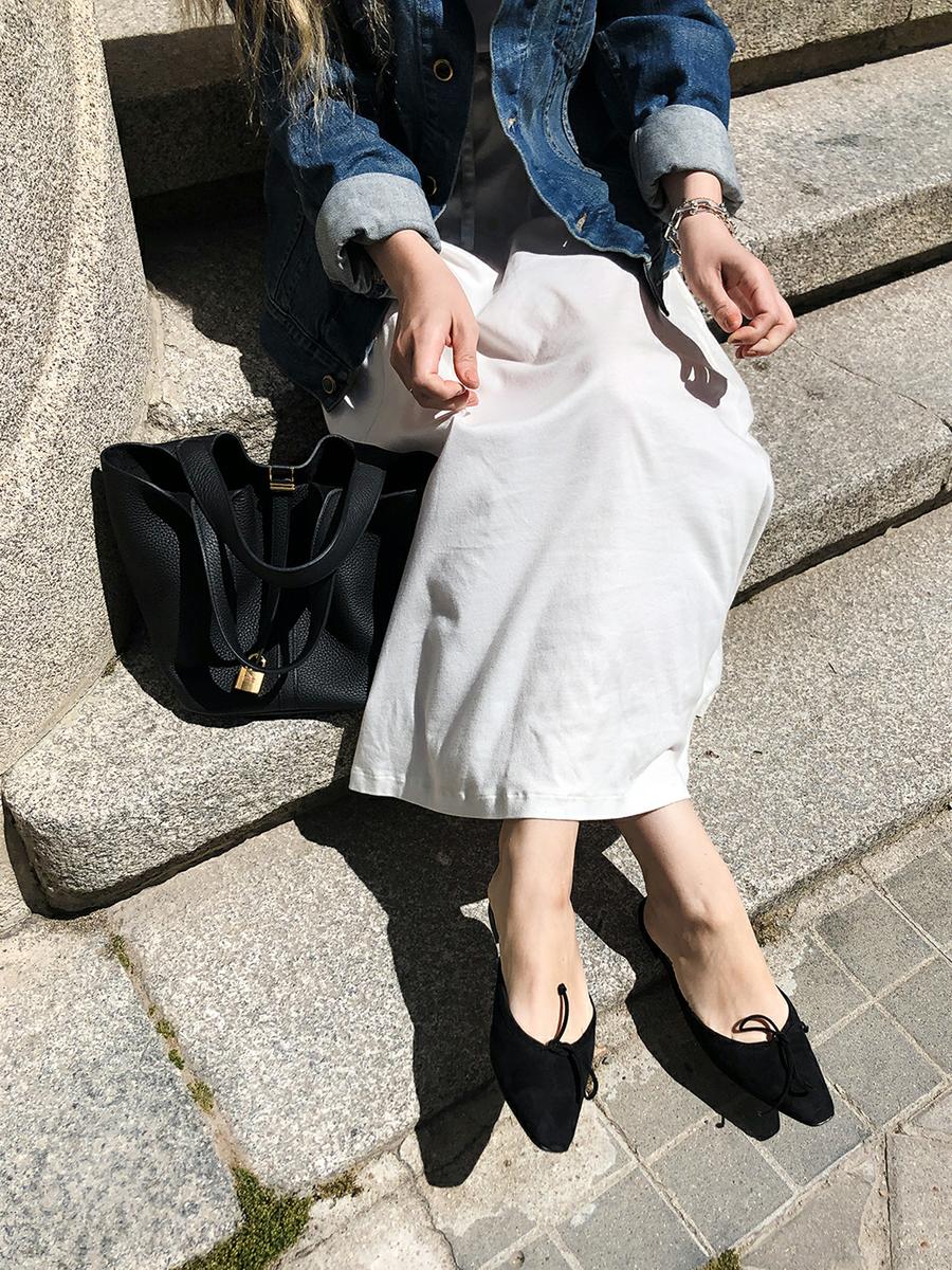 Trini | Khaite denim jacket Lemaire dress