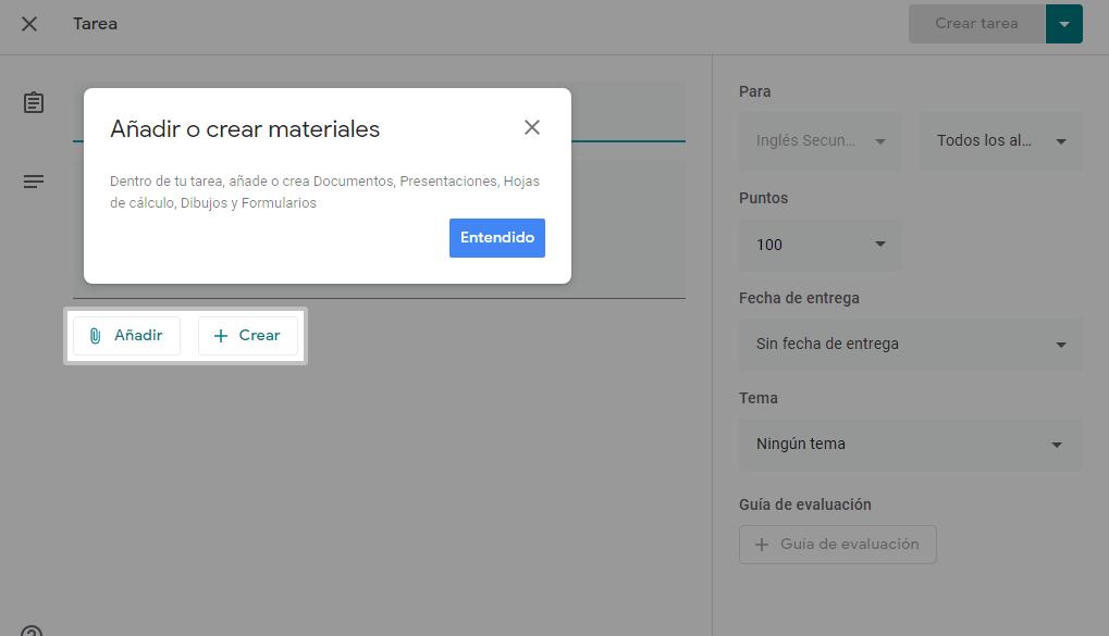 Añadir o crear materiales en Google Classroom