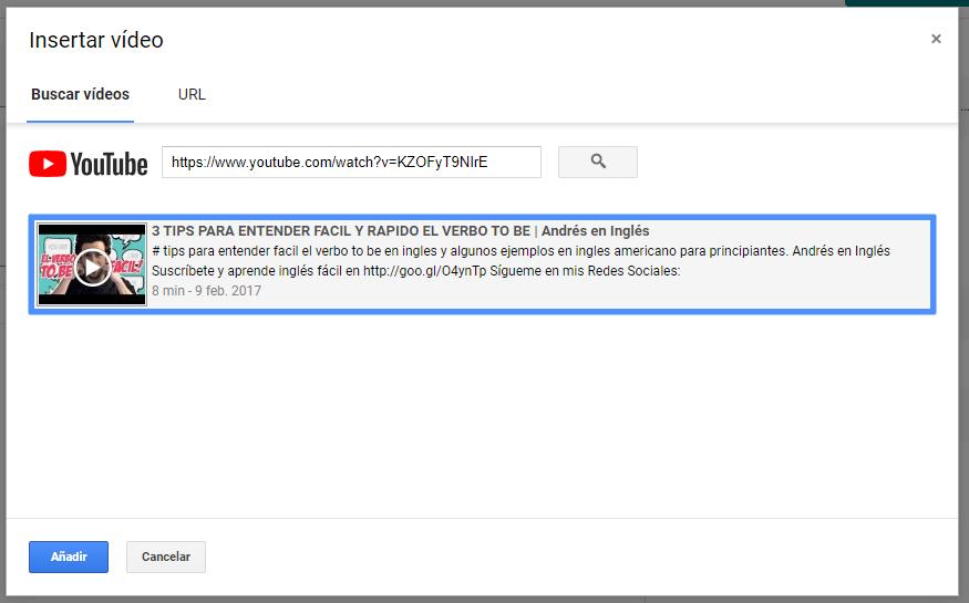 Añadir recurso desde Youtube