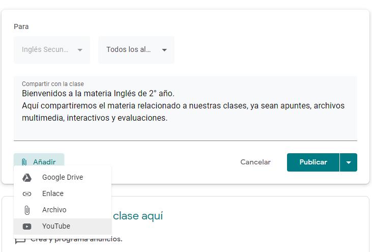 Mensaje compartido en Tablón