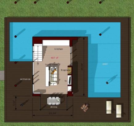 Plano de Casa Moderna con Piscina 128m2 | Decoración
