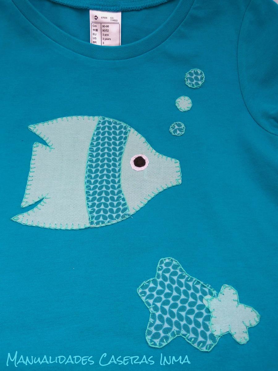 Manualidades Caseras Inma_ Detalla de camiseta de pez y estrellas de mar