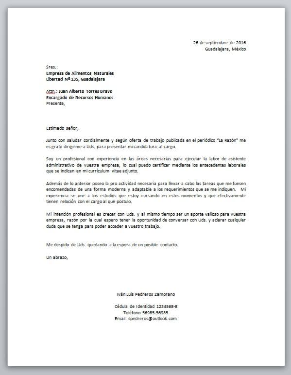 carta de presentación laboral formato en Word