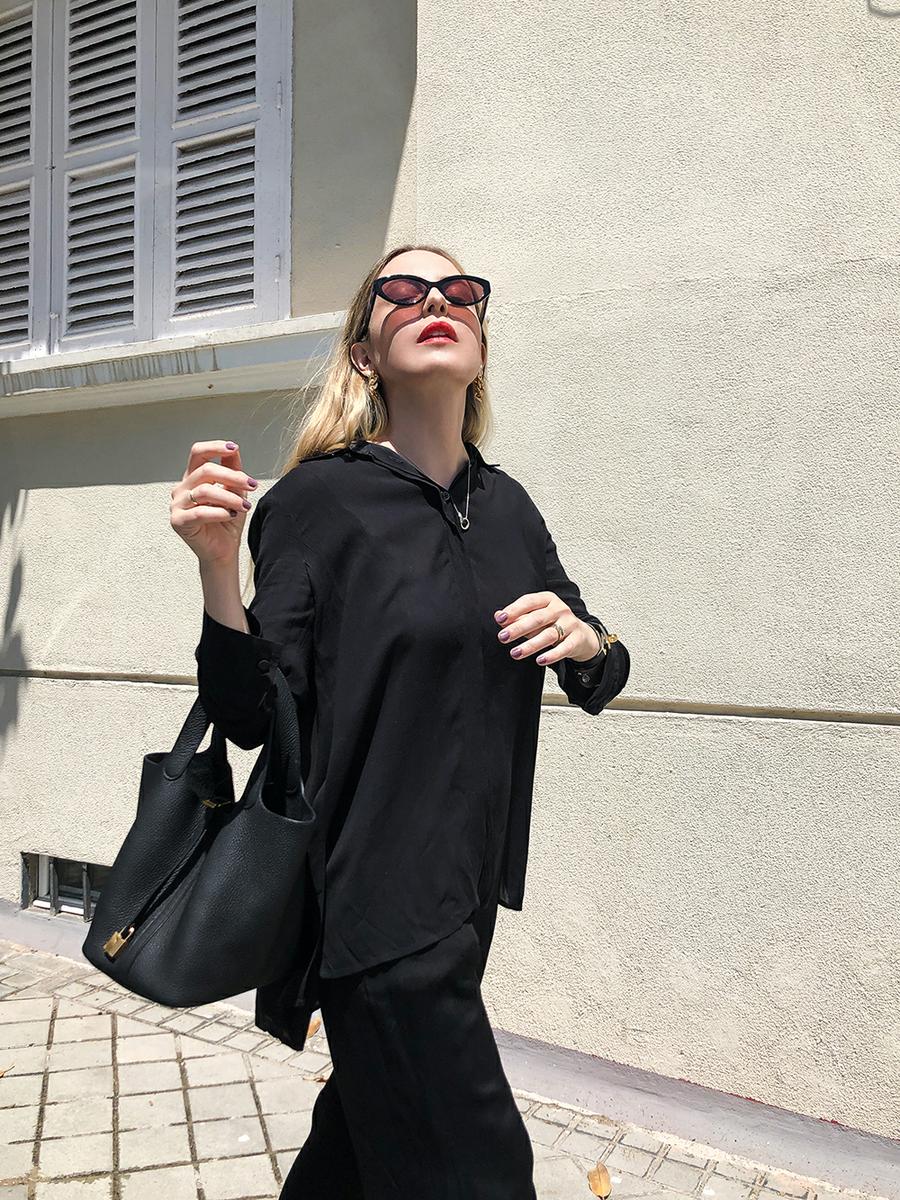 Trini | The Row shirt Theyskens Theory pants