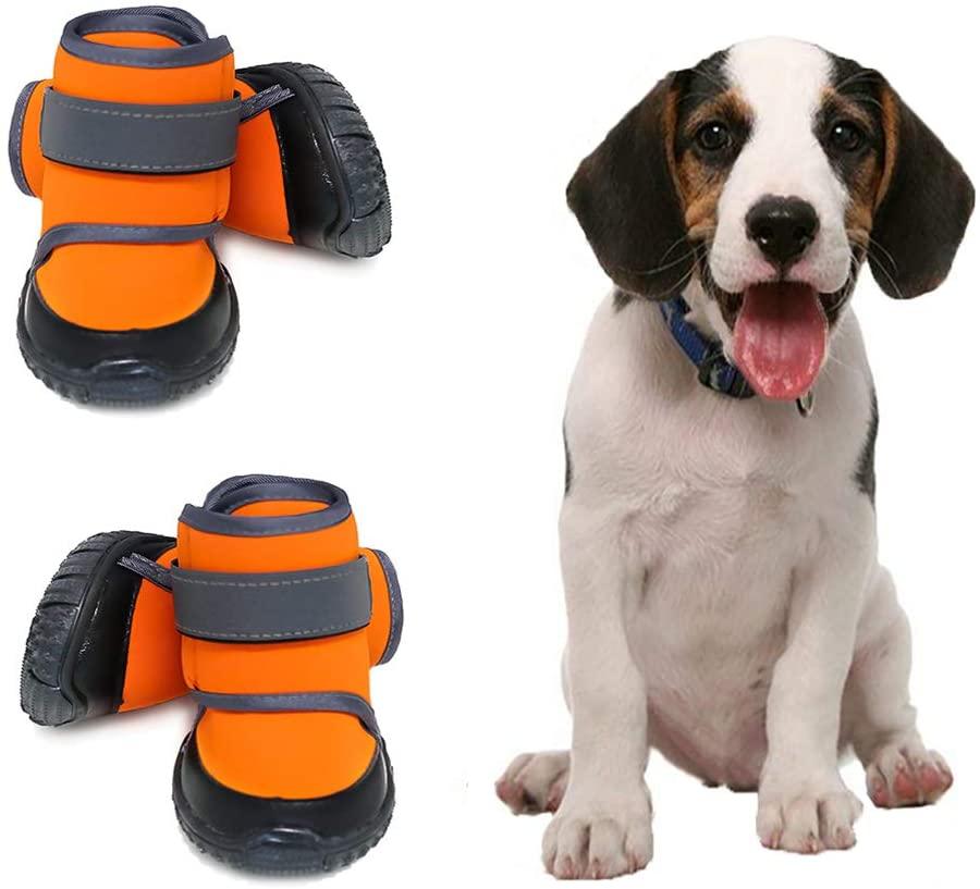  4 piezas de calzado deportivo para perros impermeables y lindos, con materiales blandos,suelas antideslizantes y resistentes de color naranja