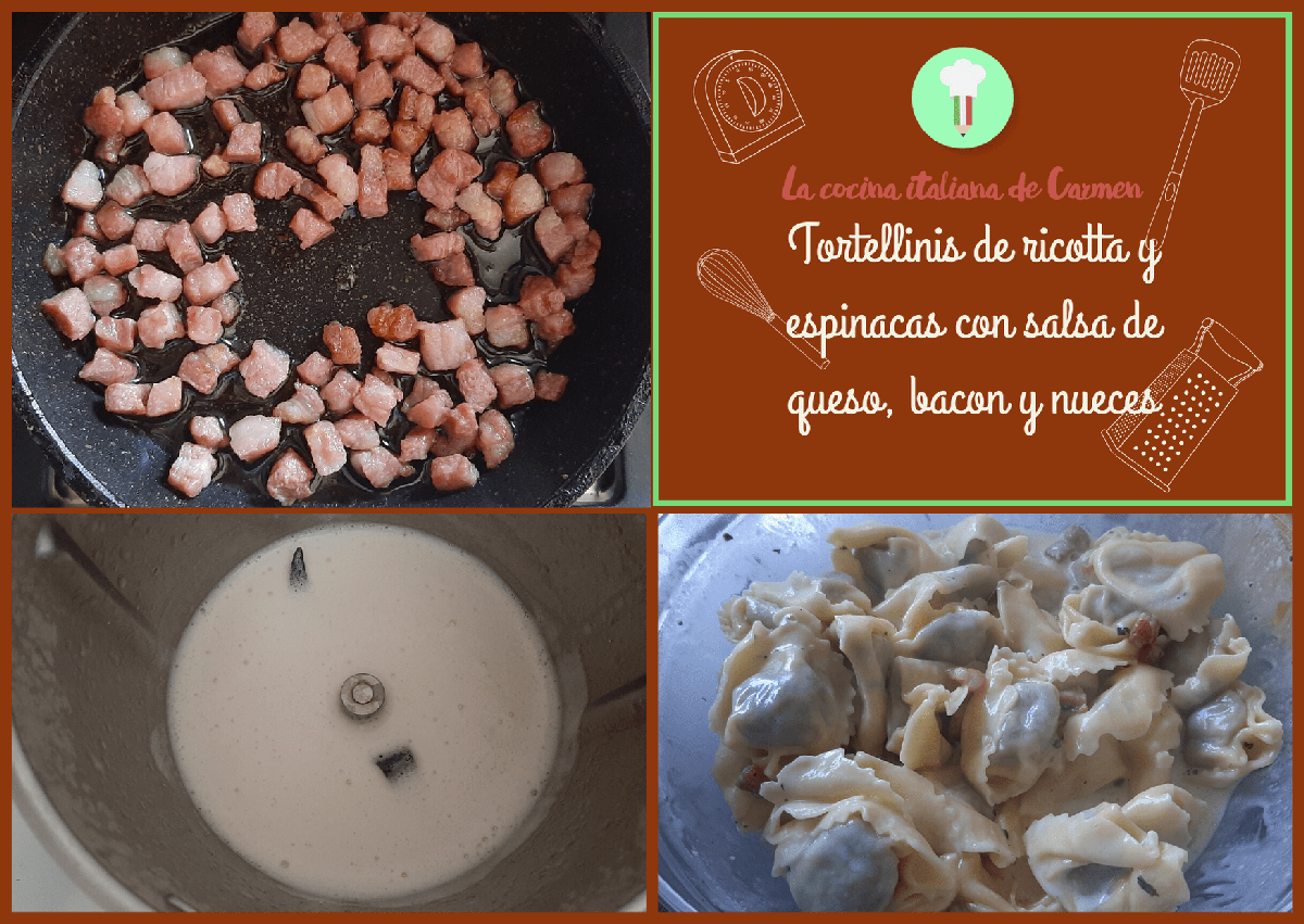 Tortellinis con parmesano, bacon y nueces