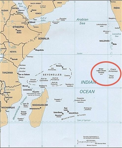 Mapa Territorio Británico del Océano Índico