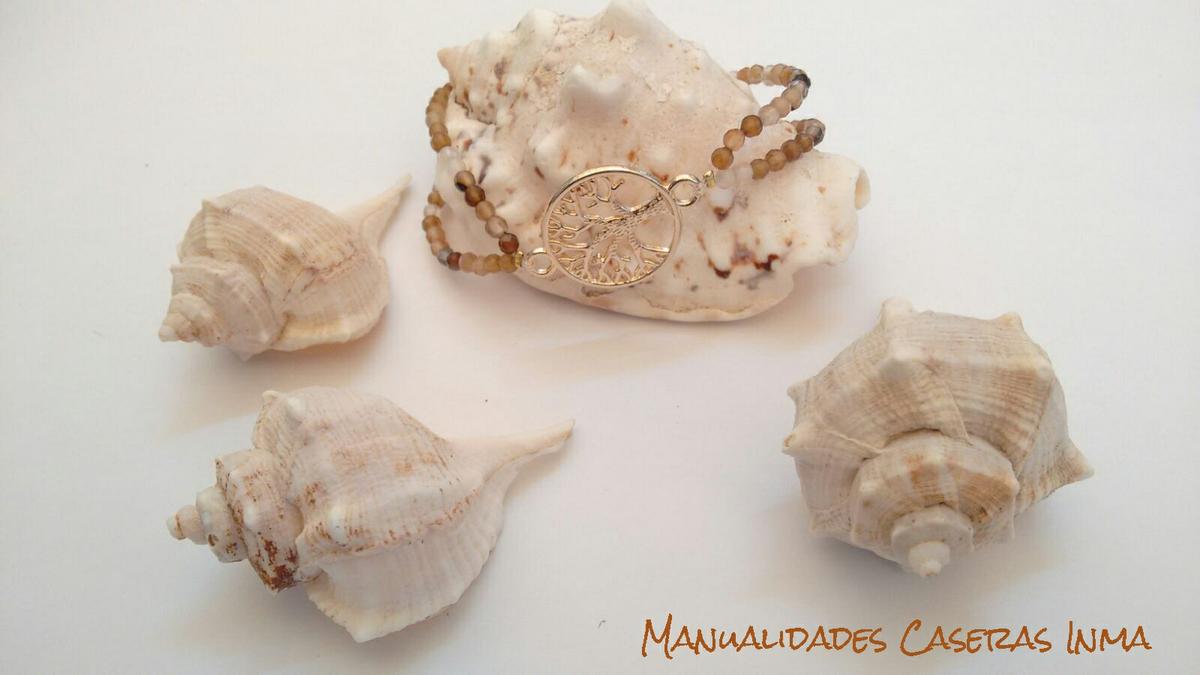 Manualidades Caseras Inma_ pulseras Arbol de la vida con piedras en tonos tierra