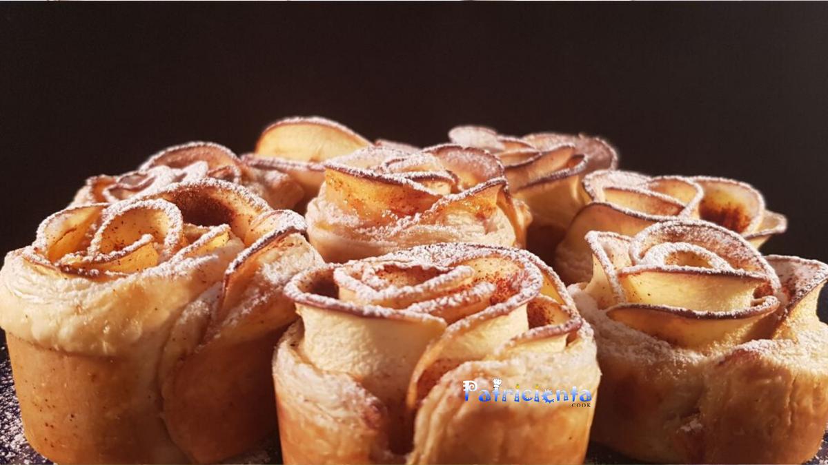 Rosas de hojaldre camela y manzana